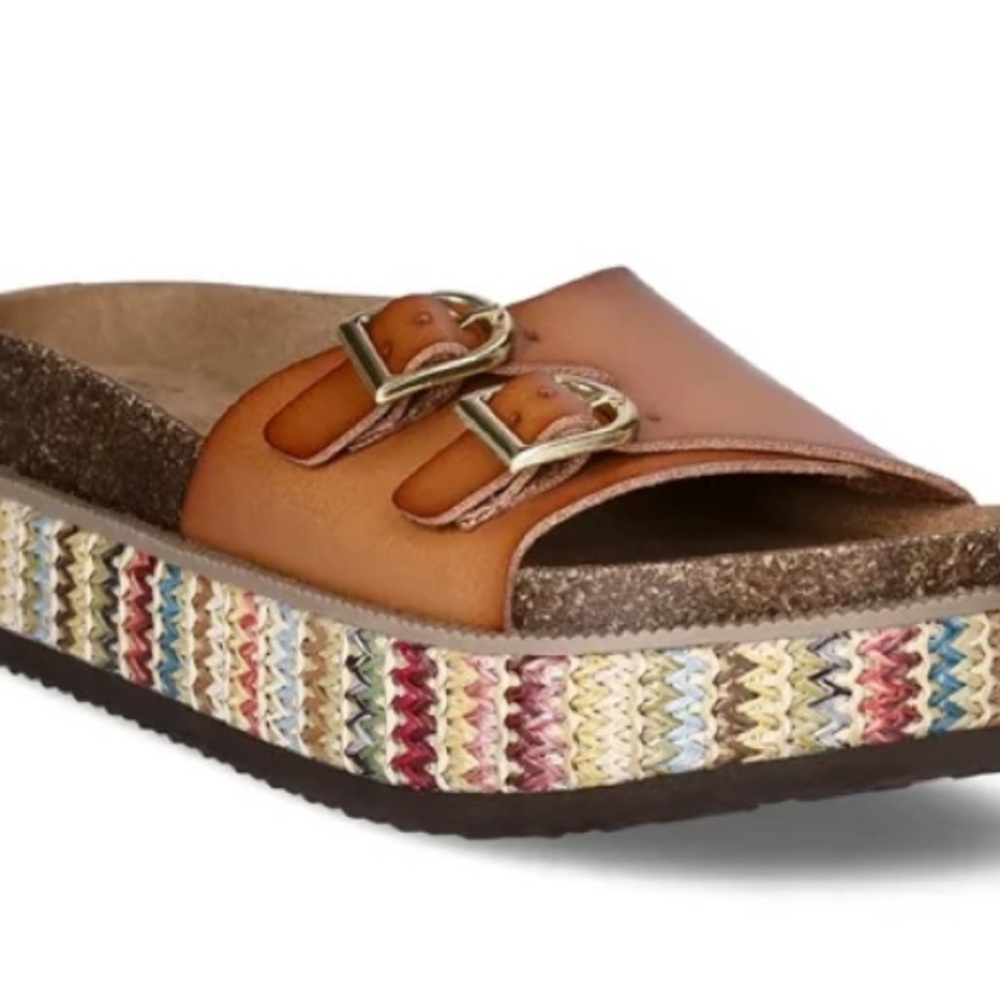 Gypsy Jazz Brown and Gold Sandals with Double Buckles